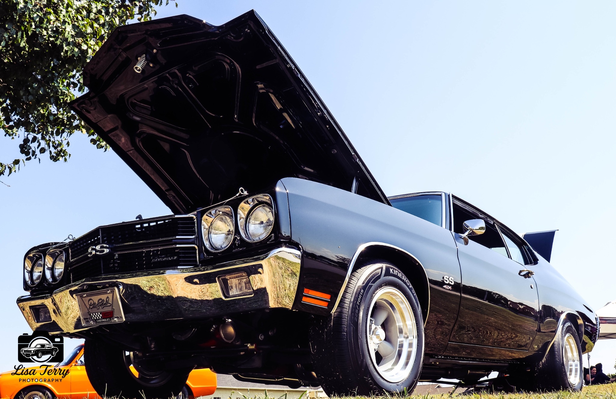 Black Chevrolet Chevelle SS photographed from a dramatic low angle